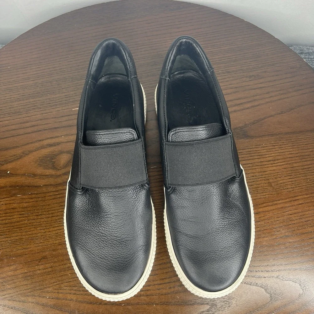 Vince Kirkland Shoes Women's 7M Black Leather Slip On Sneaker ‎ Elastic Band